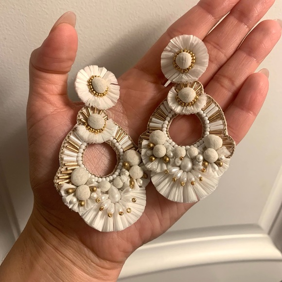 Boho Statement White and Gold Wedding Earrings - Picture 7 of 9